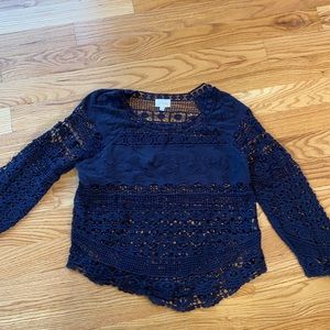 Anthropologie Long sleeve navy blue blouse